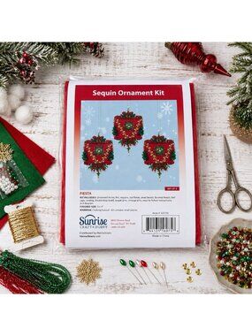 Vintage Sunrise Sequin Push Pin Ornament Craft Kit Fiesta Red Green Christmas
